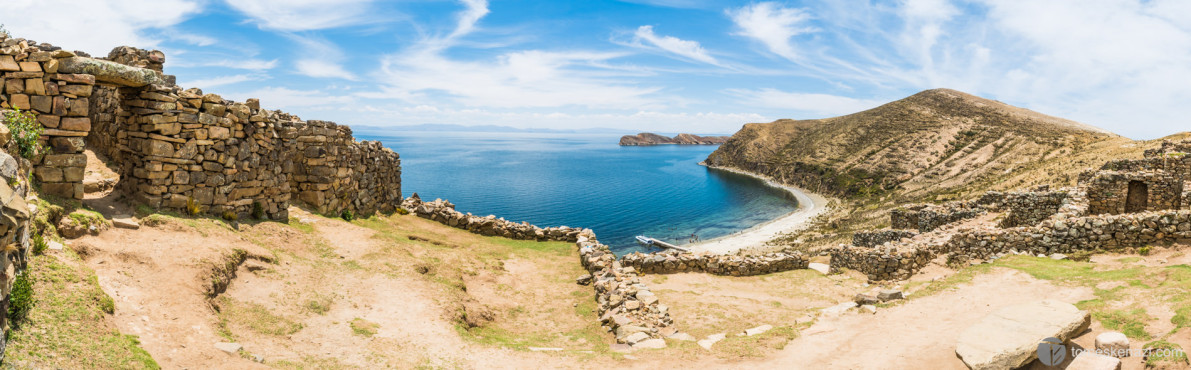 Lake Titicaca as viewed from Isla Del Sol ruins, Bolivia