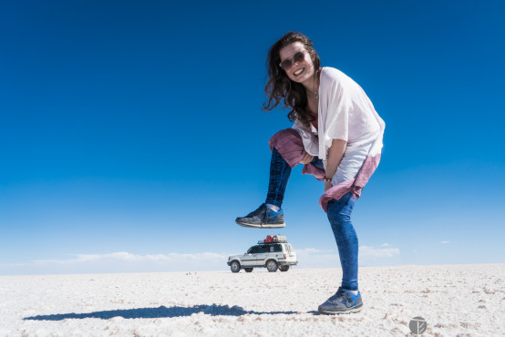 Clementine having fun too... Uyuni Salt flats, Bolivia