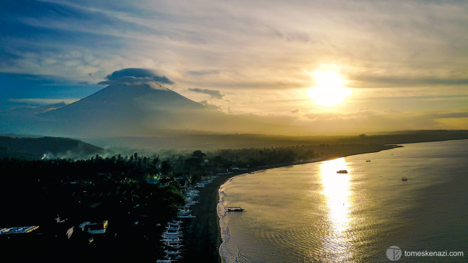 Sunset view on Mount Agung from Amed, Bali, Indonesia