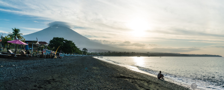 Sunset view on Mount Agung from Amed, Bali, Indonesia