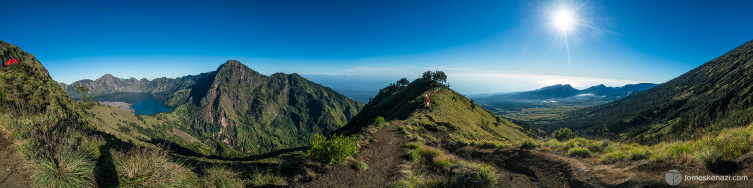 Nice hiking down, with Crater lake (left), Base Camp (middle), Valley (right), Lomboc, Indonesia