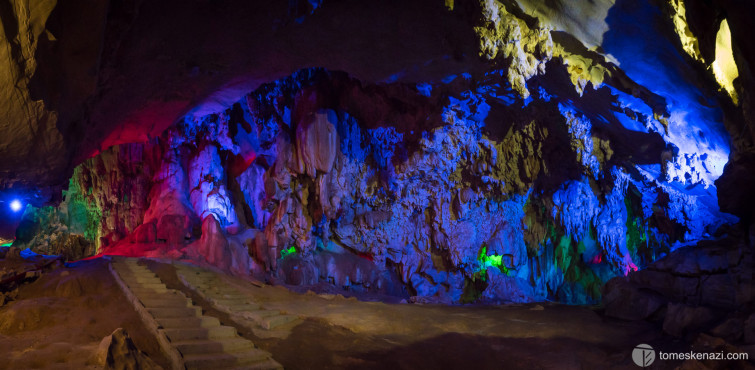Modern lighting in natural cave, Thakek area, Laos