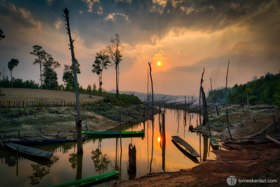 Sunset on river around Thakek, Laos