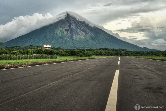 Conception Volcano viewed from the tiny airport strip of Ometepe island, Nicaragua