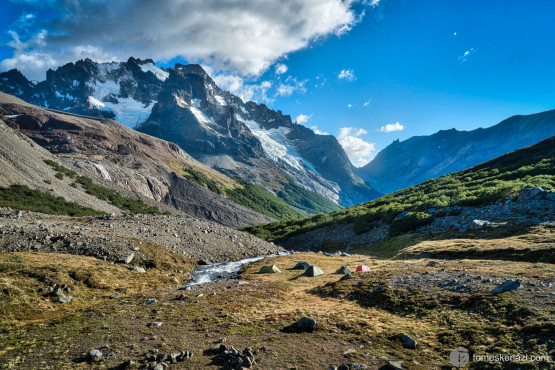 View from my camping spot, stunning wake-up scenery on Cerro Castillo, Patagonia, Chile.