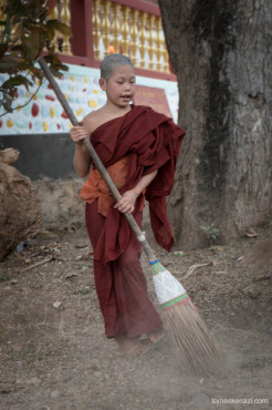 Child Monk daily chores, Old Bagan, Hsipaw, Myanmar