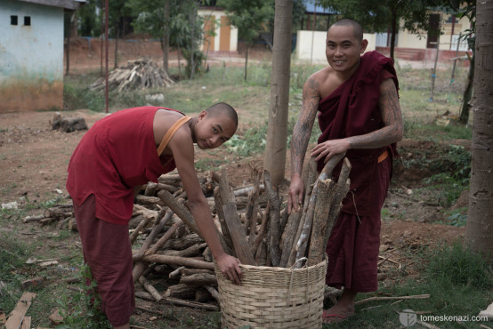 Monks daily chores, Old Bagan, Hsipaw, Myanmar