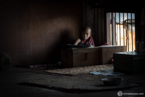 Monk studying in monastery, Hsipaw, Myanmar