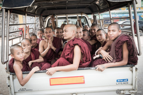 Monk pickup transport, Hpa-an, Myanmar