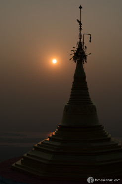 Sunset on monastery pagoda, top of mount Zwegabin, Hpa-An, Myanmar