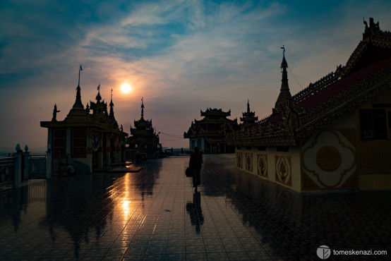 Sunset on Kyaik Than Lan Pagoda, top of the hill, Mawlamyine, Myanmar