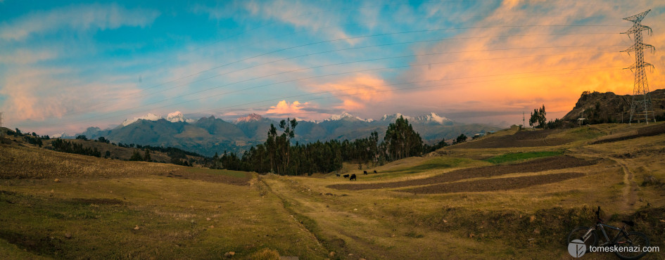 Sunset from the surrounding mountains of Huaraz during mountain-biking trip, Huaraz, Peru