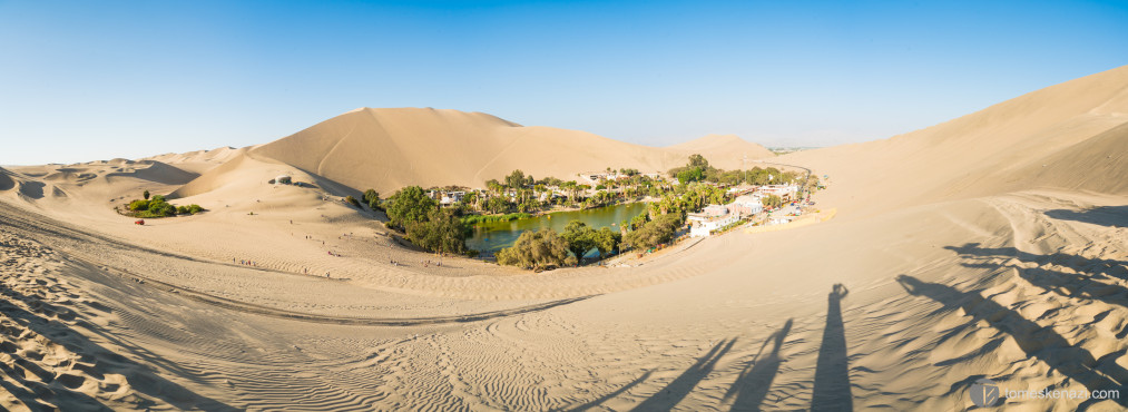 The oasis of Huacachina, surrounded by all its dunes, Peru