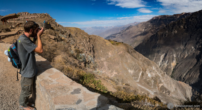 Val shooting the Canyon, Colca Canyon, Peru