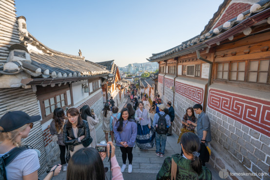 So many tourists in Bukchon Hanok Village, Seoul.