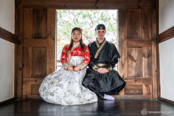 Miju and Johnny in traditional costumes, Jeonju