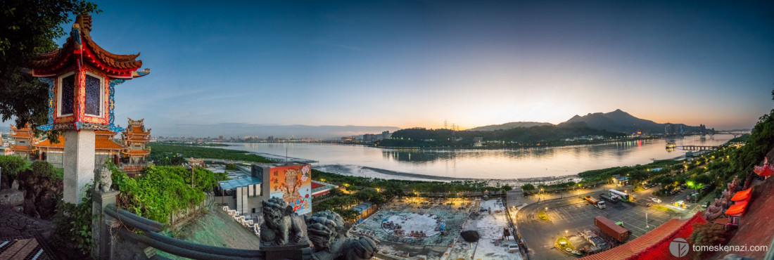 Sunset view on the Tamsui river, from Guandu temple, Taipei, Taiwan.