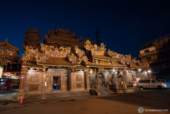 By night, the Guandu Temple dedicated to the sea-goddess Mazu, Taipei, Taiwan.