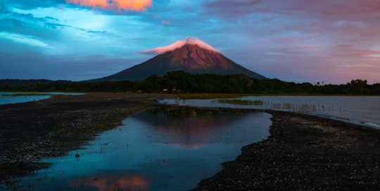 Conception Volcano at sunset, as viewed from Punta Jesus Maria, Ometepe, Nicaragua.