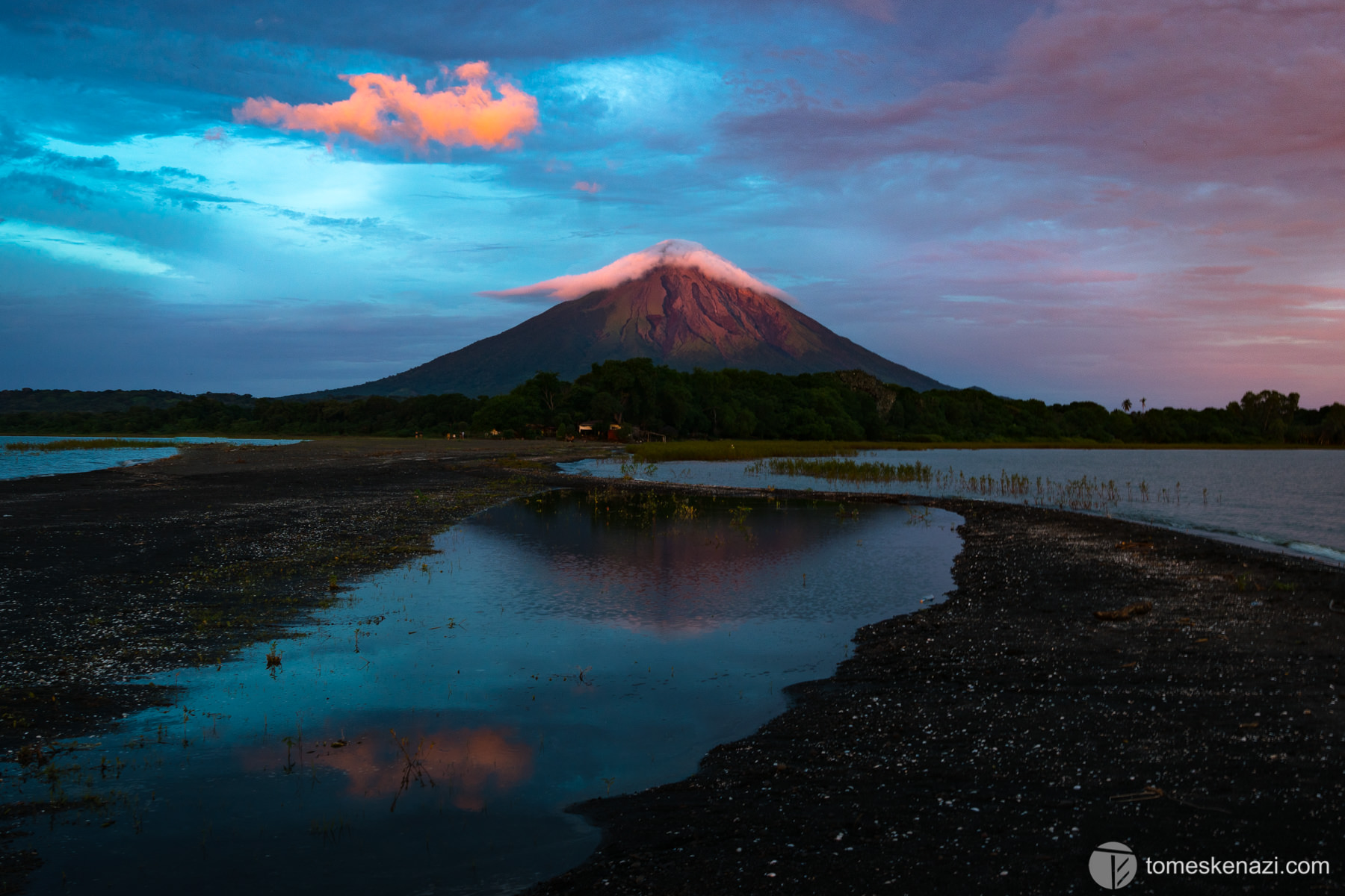 Conception Volcano at sunset, as viewed from Punta Jesus Maria, Ometepe, Nicaragua.